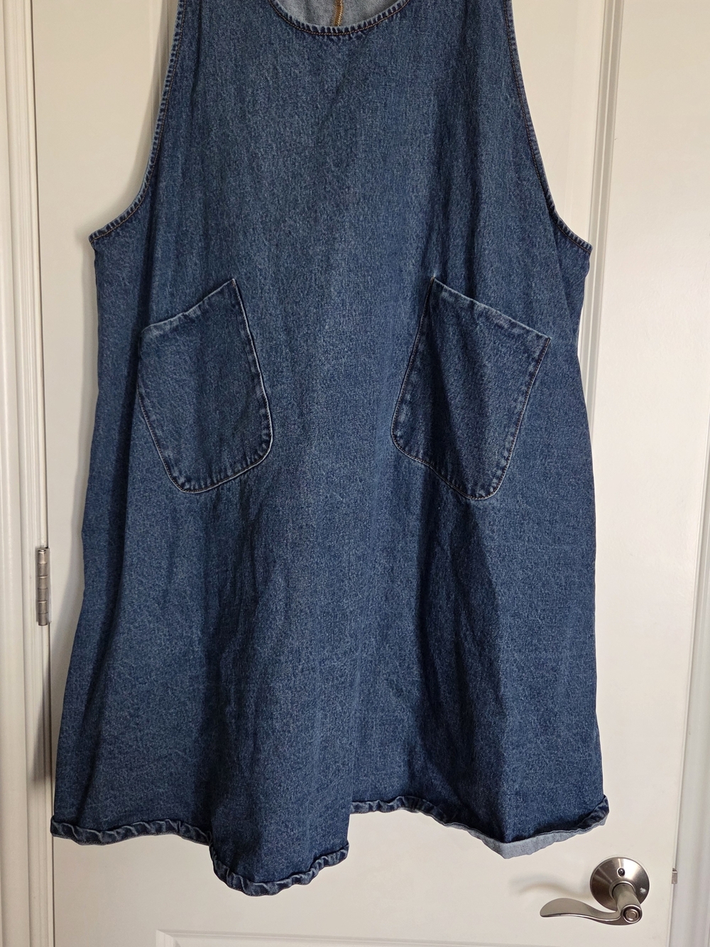 Shiny By Nature Denim Pinafore Dress with Front Pockets - Blue